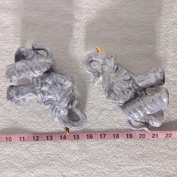 Vintage Marbled Purple Porcelain Elephants X2 - Picture 4 of 12